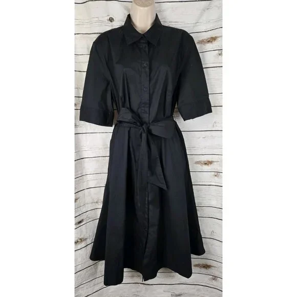 Ralph Lauren | Dresses | Lauren Ralph Lauren Black Belted Shirt Dress 6 Fit  Flare Cotton Blend Button | Poshmark